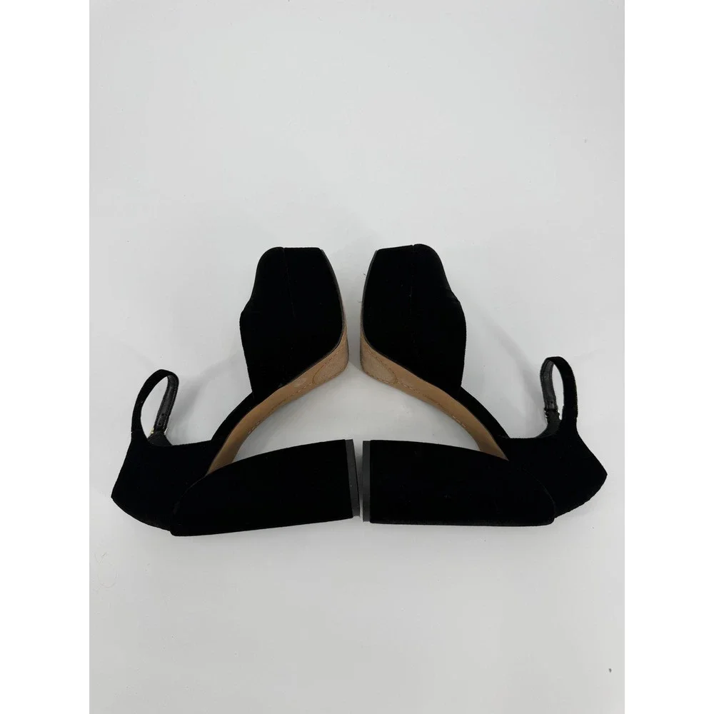 Vince Camuto Black Velvet Platform Heels Ankle Strap Block Heel Pumps Size 6.5M
